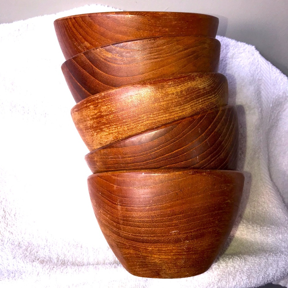 Boho Vintage Wooden Bowls, set of 5